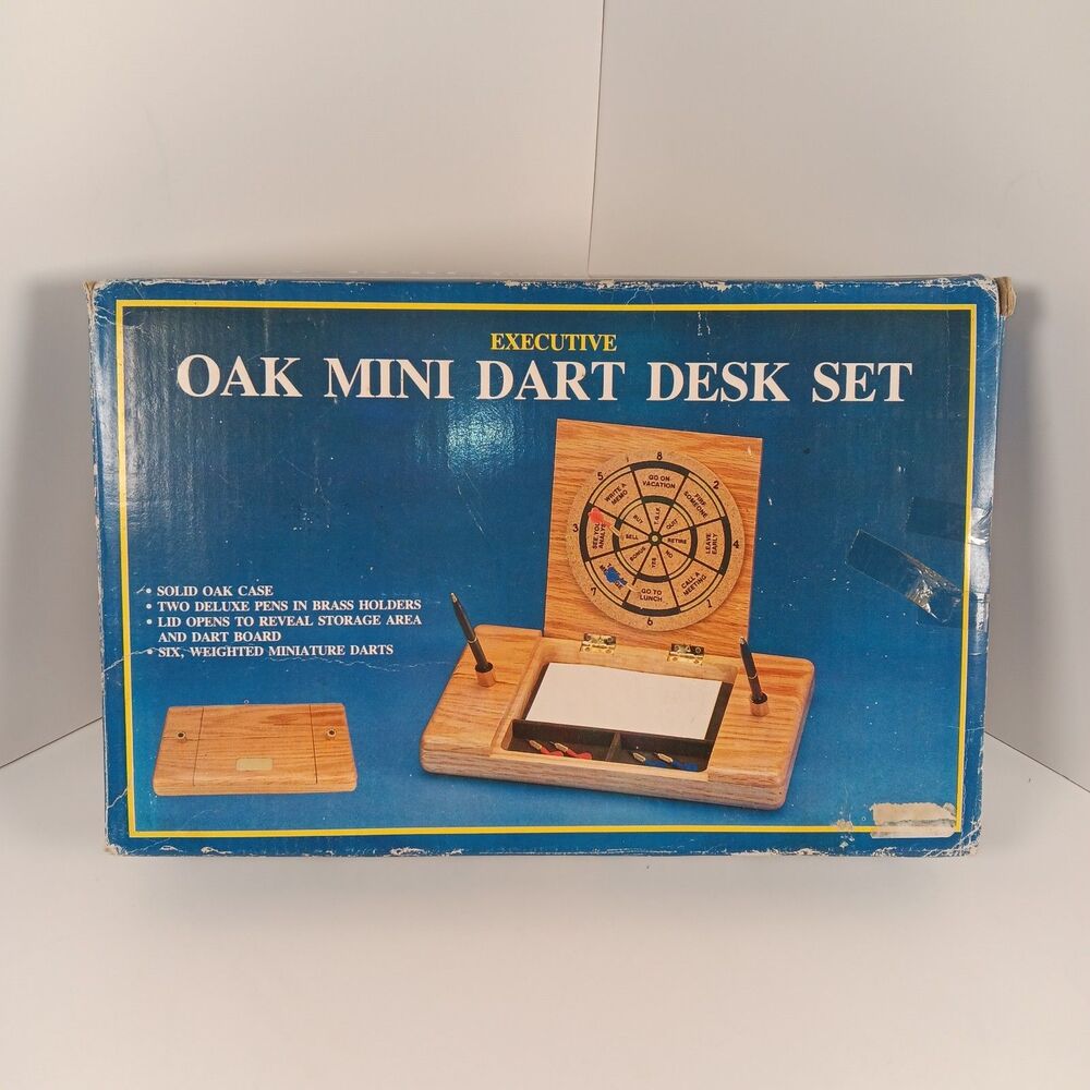 ​Executive Oak Mini Dart Board & Pen Desk Set - Retro Novelty Decision Maker